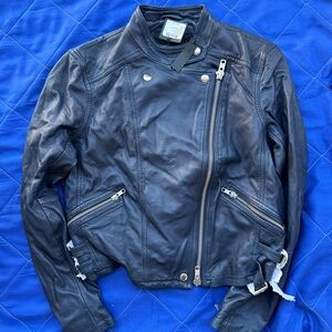 Club Monaco Rowlen Zip-Front Lambs Leather Moto Jacket